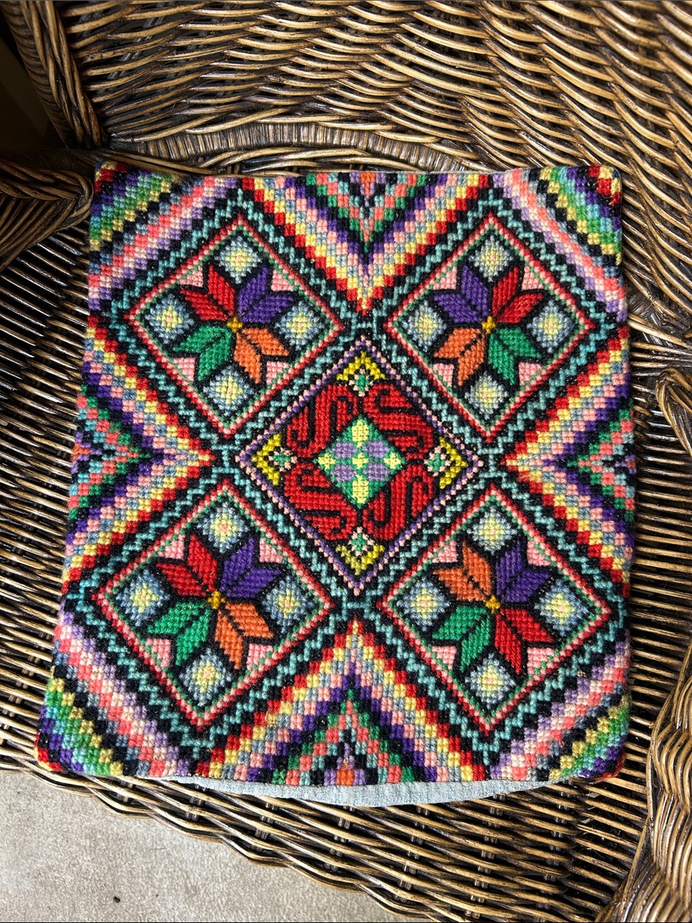Vintage Ukrainian Multicolor Geometric Floral Accent Pillow Cover